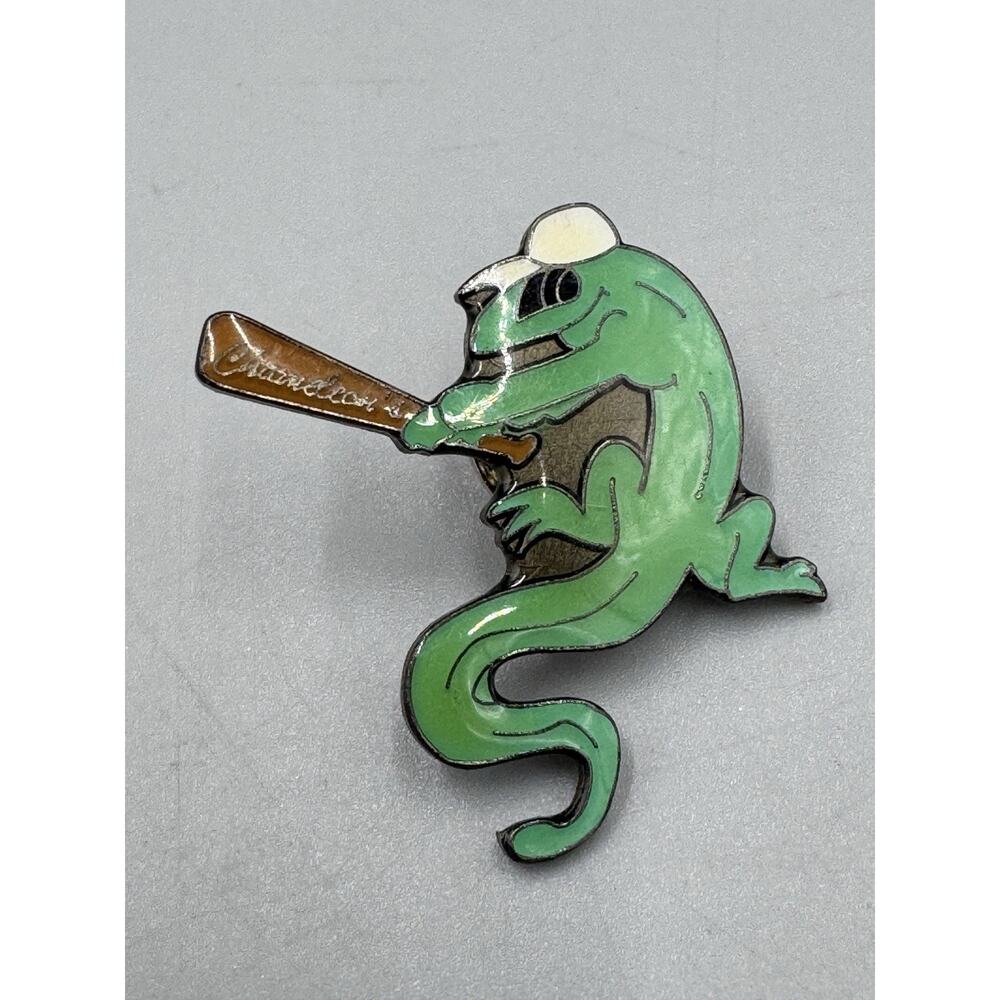 Chameleon In Hat‎ Holding Bat Lapel Pin